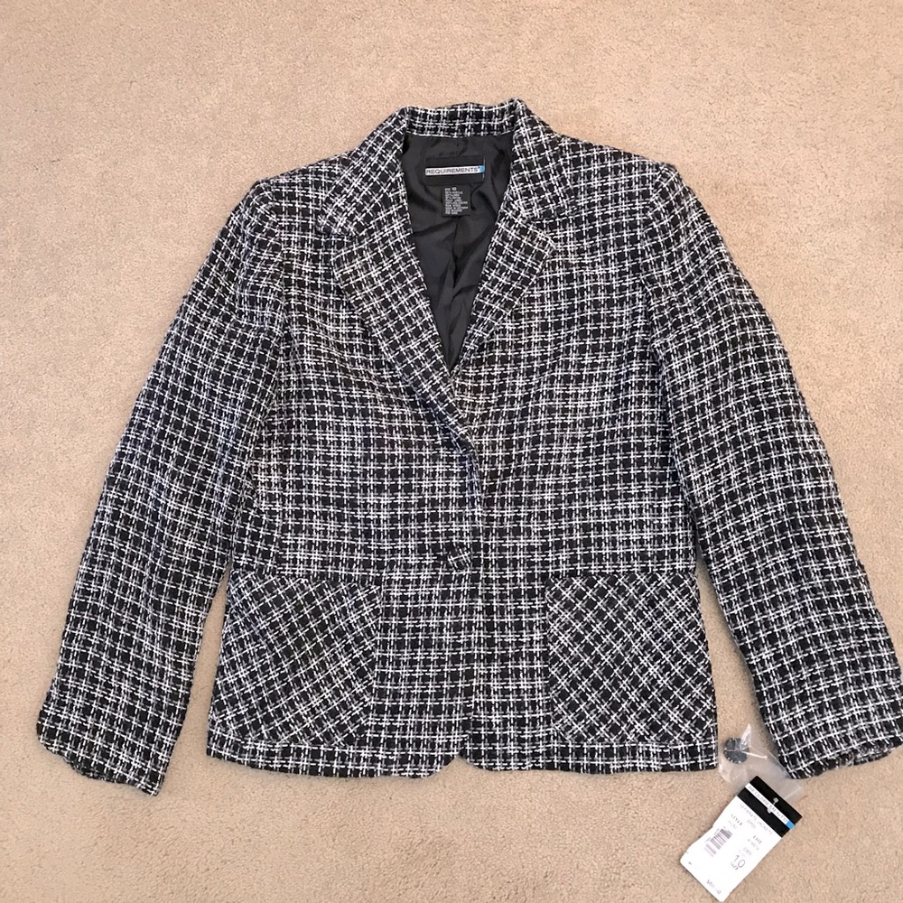 Tweed Blazer Dress Jacket NEW Womens Size 10 Medium Black White Career Corpcore